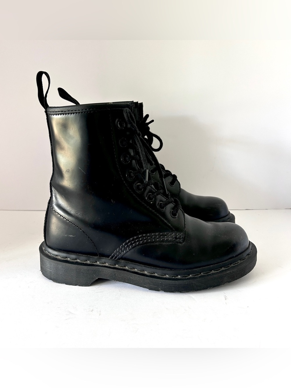 Dr Doc Martens Boots 1460 Mono Black Smooth Leather Combat (Men 5) Womens Size 6 - Picture 3 of 10